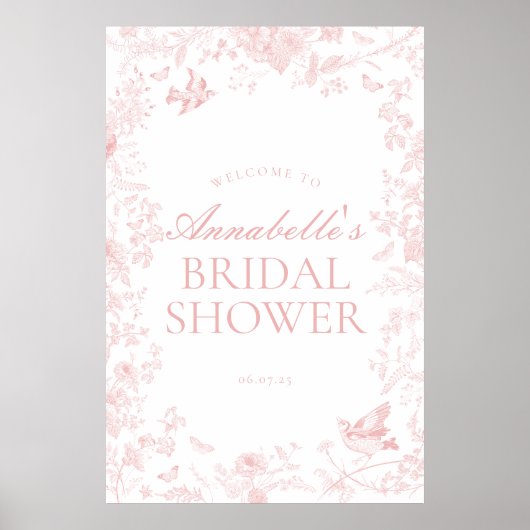 Pink toile de jouy floral bridal shower welcome ポスター (正面)