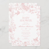 Pink Toile De Jouy French Floral Baby Shower 招待状 (正面/裏面)