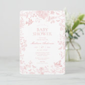 Pink Toile De Jouy French Floral Baby Shower 招待状 (スタンド正面)