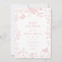 Pink Toile De Jouy French Floral Baby Shower 招待状