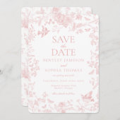 Pink Toile De Jouy French Floral Save the Date 招待状 (正面/裏面)