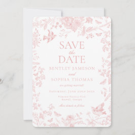 Pink Toile De Jouy French Floral Save the Date 招待状