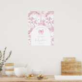 Pink Toile De Jouy Paris Baby Shower Welcome ポスター (キッチン)