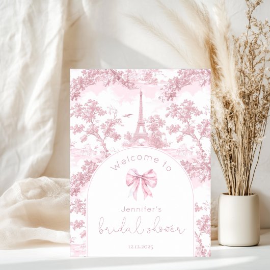 Pink Toile De Jouy Paris Bridal Shower Welcome ポスター