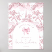 Pink Toile De Jouy Paris Bridal Shower Welcome ポスター (正面)