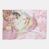Pink Toile de Juoyのビクトリアンなサンタクロース キッチンタオル (横)