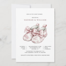 Pink Toile Girl Baby Shower 招待状