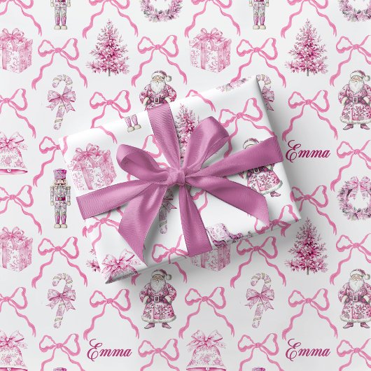 Pink Toile Nutcracker Wrapping Paper Christmas ラッピングペーパー
