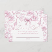 Pink Toile Safari Animal Diaper Raffle エンクロージャーカード (正面/裏面)