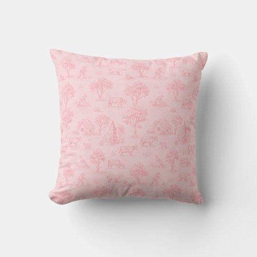 Pink Toile Throw Pillow クッション (正面)