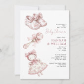 Pink Toile Vintage Nursery Girl Baby Shower 招待状 (正面)