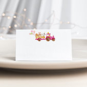 Pink tractor farm animals girl birthday place card