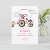 Pink Tractor Girl Any Age Birthday Photo 招待状 (スタンド正面)
