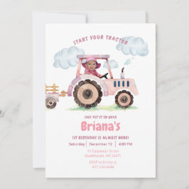 Pink Tractor Girl Any Age Birthday Photo 招待状