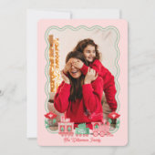 Pink Train Christmas Tree Delivery Photo Year End シーズンカード (正面)