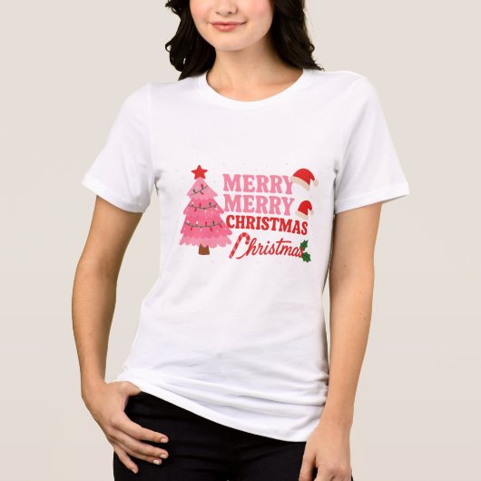 Pink Tree & Bold Merry #christmastree #xmas トライブレンドTシャツ (正面)