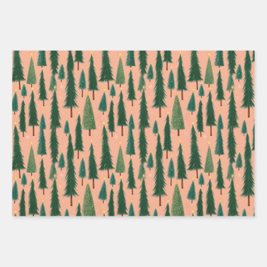 Pink Tree Gift Wrap, Modern Holiday Wrapping Paper ラッピングペーパーシート (正面)