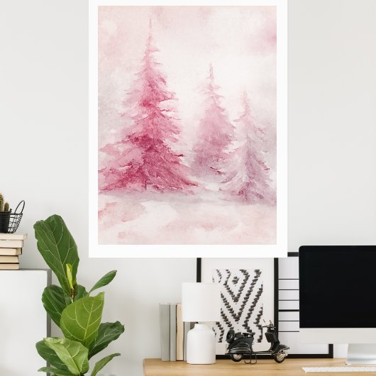 Pink Tree Wall Art – Elegant Floral Home D ポスター (ホームオフィス)