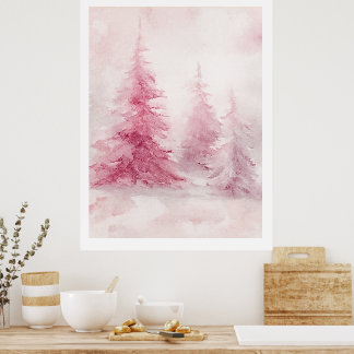 Pink Tree Wall Art – Elegant Floral Home D ポスター