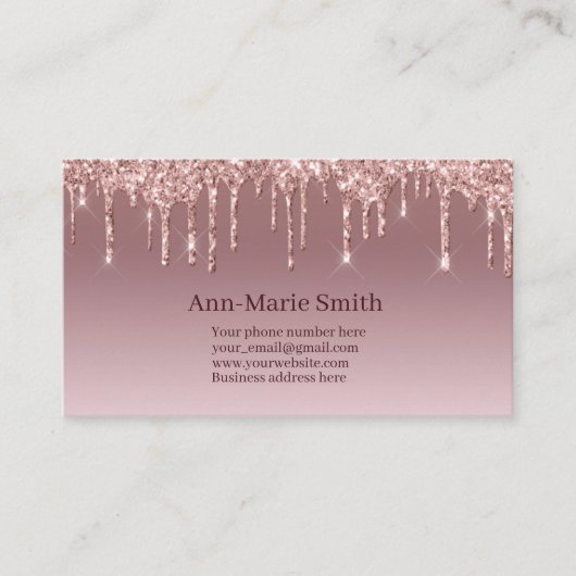 Pink Trendy Drip Sparkle Glitter 名刺 (正面)