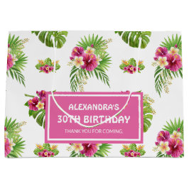 Pink Tropical Floral Luau Party Birthday ラージペーパーバッグ