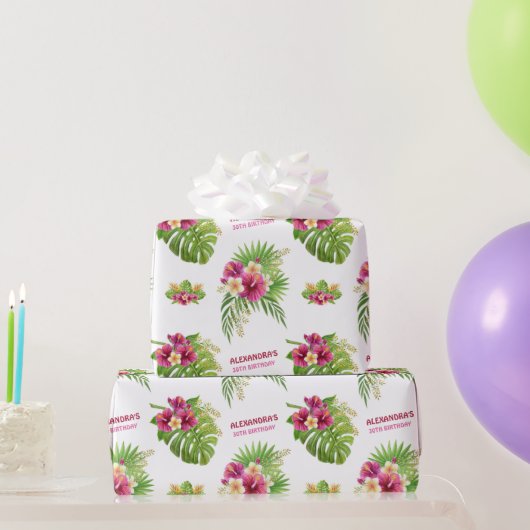 Pink Tropical Floral Luau Party Gifts Birthday ラッピングペーパー (パーティーギフト)