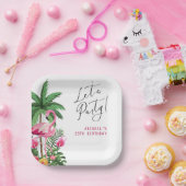 Pink Tropical Hawaiian 25th Birthday Invitation   ペーパープレート (パーティー)