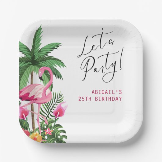 Pink Tropical Hawaiian 25th Birthday Invitation   ペーパープレート (正面)