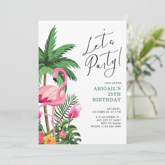 Pink Tropical Hawaiian 25th Birthday Invitation 招待状 (スタンド正面)