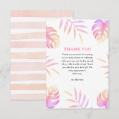 Pink Tropical Leaves Baby Shower Thank You Cards サンキューカード (正面/裏面)
