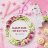 Pink Tropical Luau Floral Birthday Party ペーパープレート (パーティー)