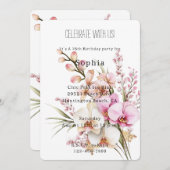 Pink Tropical Orchid Flowers Birthday 招待状 (正面/裏面)