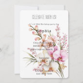 Pink Tropical Orchid Flowers Birthday 招待状 (正面)