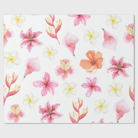 Pink Tropical Watercolor Floral Pattern ラッピングペーパー (フラット)