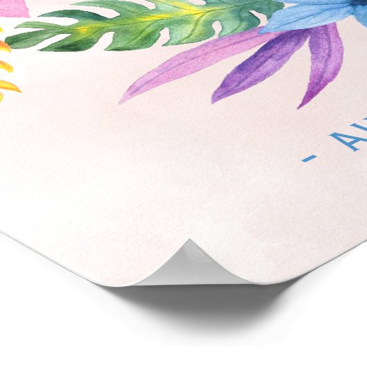 Pink tropical wreath bridal shower welcome sign ポスター (角)