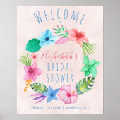 Pink tropical wreath bridal shower welcome sign ポスター (正面)