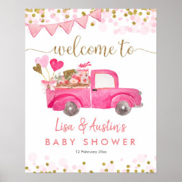 Pink Truck Drive Through Baby Shower Welcome Sign ポスター