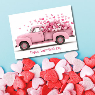 Pink Truck with Hearts Valentine`s Day Card  カード