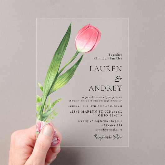 Pink Tulip Acrylic Wedding Invitation アクリル招待状 (インサイチュ (ポータブル))