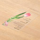Pink Tulip Acrylic Wedding Invitation アクリル招待状 (レイダウン)