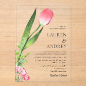 Pink Tulip Acrylic Wedding Invitation アクリル招待状 (正面)