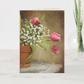pink tulip bouquet on lace doily カード (正面)