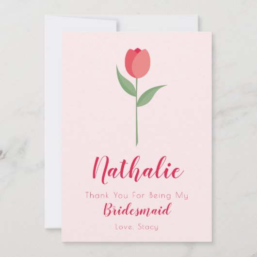 Pink Tulip Bridesmaid Thank You Card 招待状 (裏面)