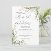 Pink Tulip Floral Elegant Budget Wedding 招待状 (スタンド正面)