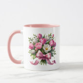Pink Tulip Floral Mug Cute Gift マグカップ (左)