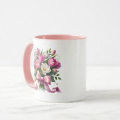 Pink Tulip Floral Mug Cute Gift マグカップ (正面左)