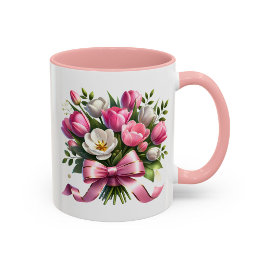 Pink Tulip Floral Mug Cute Gift マグカップ