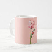 Pink Tulip Flower Ladybug コーヒーマグカップ (正面左)