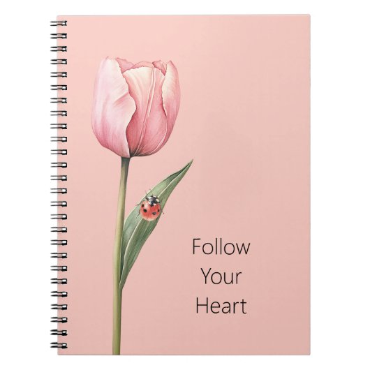Pink Tulip Flower Ladybug ノートブック (正面)