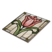 Pink Tulip Flower Stained Glass Art タイル (側面)